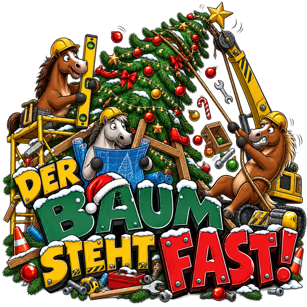 Motiv: Der Baum steht fast! – Kinder-Hoodie – KI-gestaltetes Pferdemotiv
