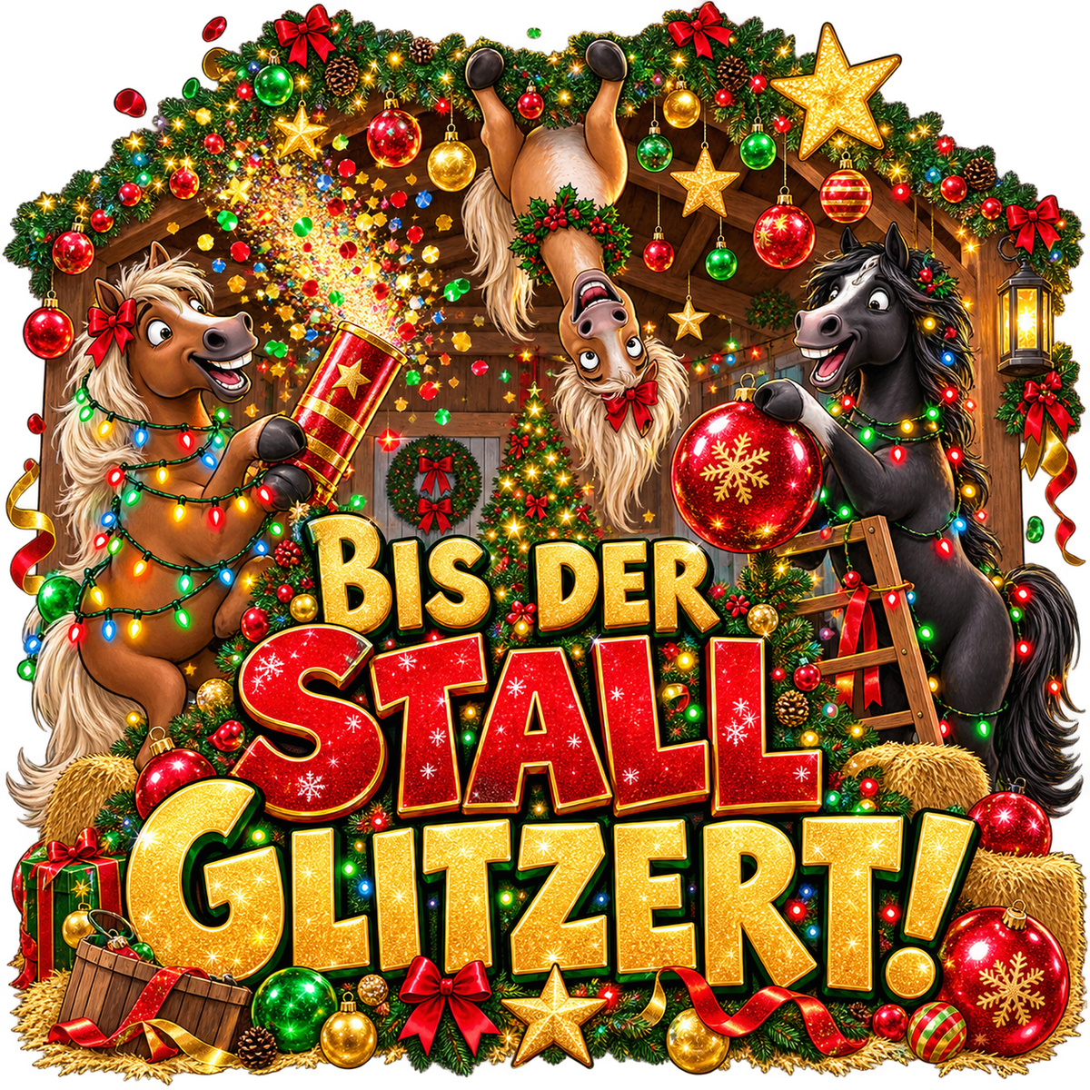 Motiv: Bis der Stall glitzert! – Hoodie – KI-gestaltetes Pferdemotiv