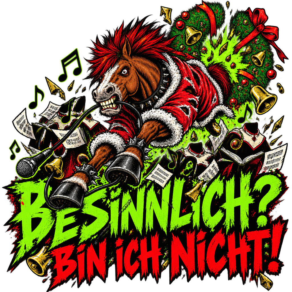 Motiv: Besinnlich? Bin ich nicht! – Kinder-Pullover – KI-gestaltetes Pferdemotiv