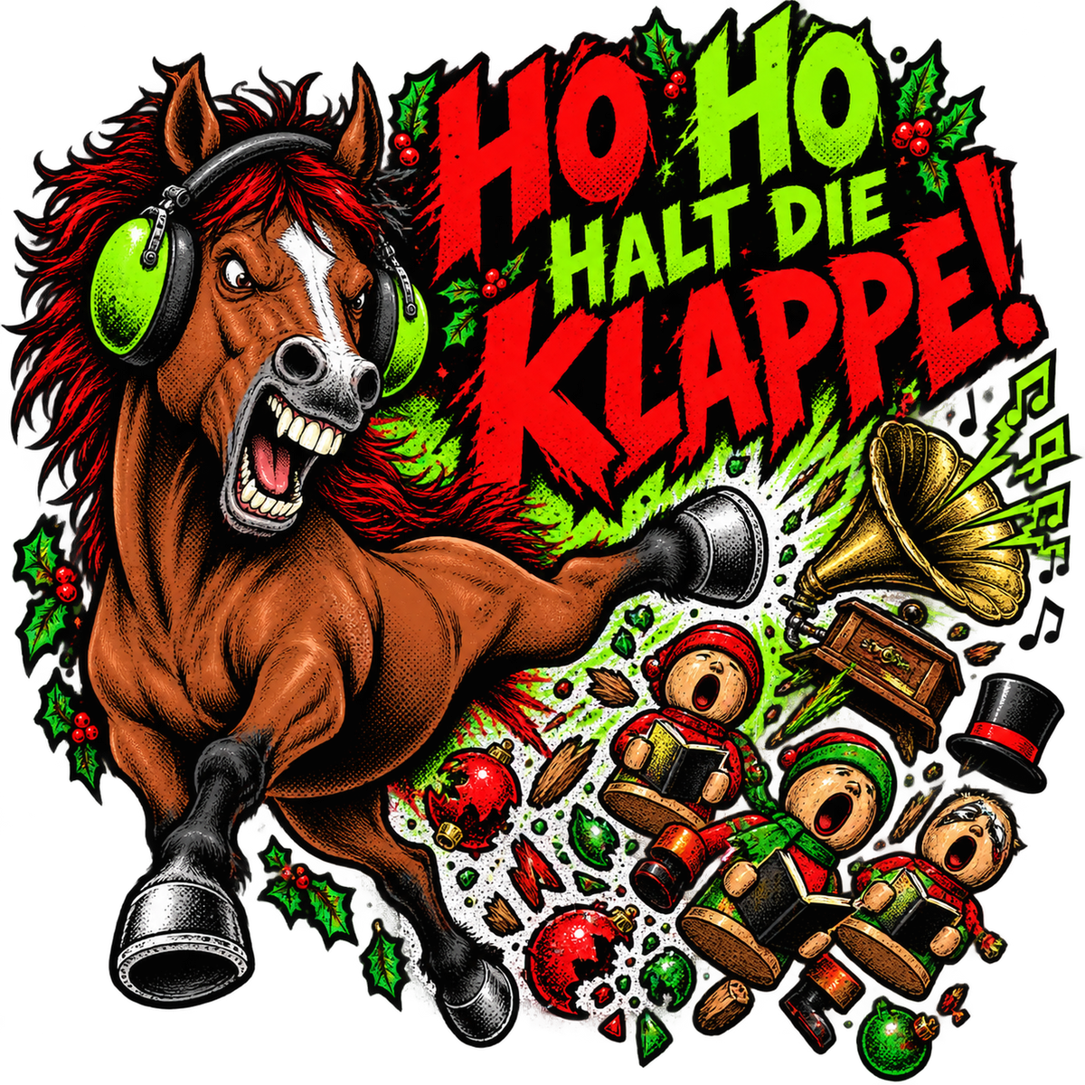 Motiv: Ho Ho Halt die Klappe! – Hoodie – KI-gestaltetes Pferdemotiv