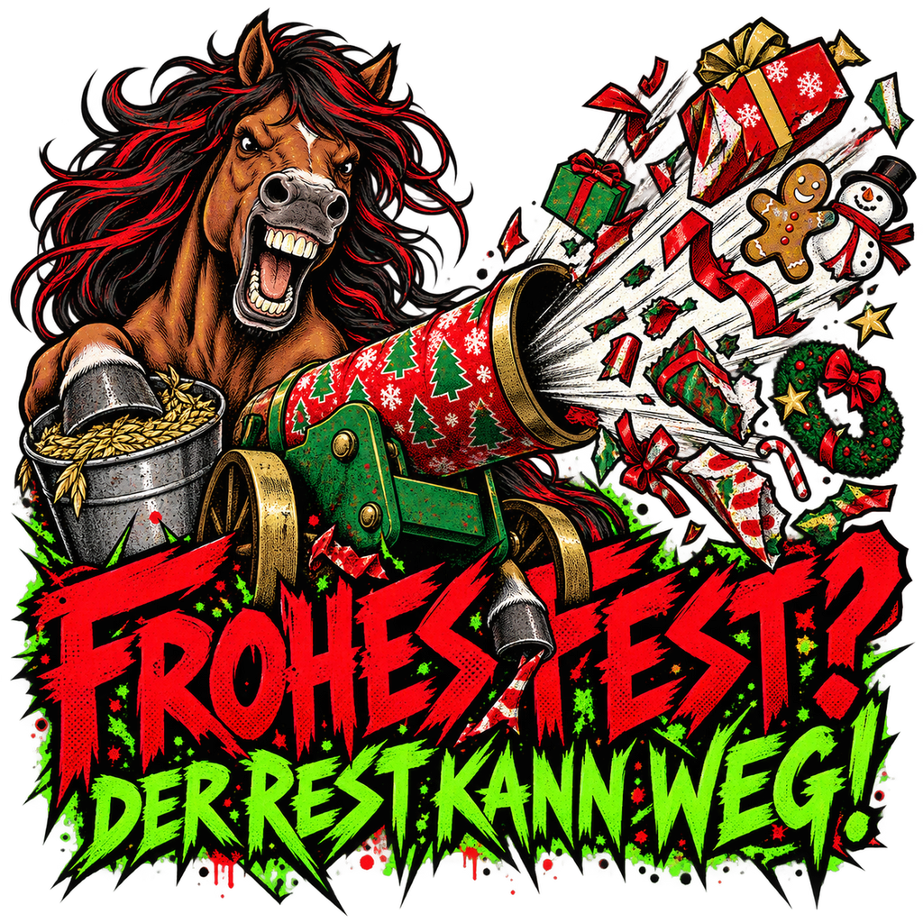 Motiv: Frohes Fest? Der Rest kann weg! – Kinder-Hoodie – KI-gestaltetes Pferdemotiv