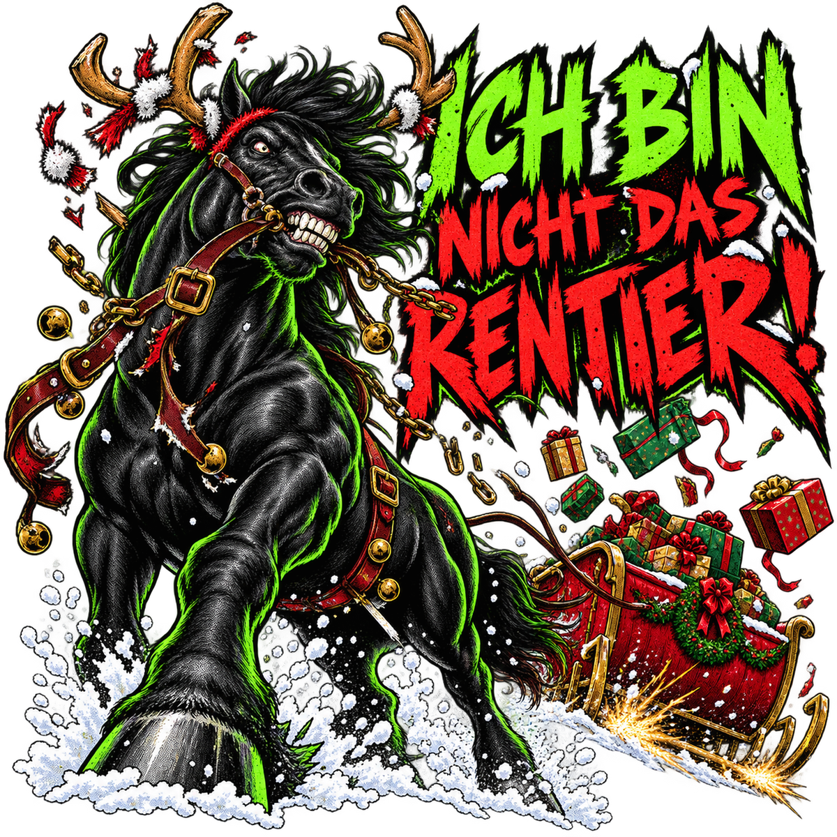 Motiv: Ich bin nicht das Rentier! – Hoodie – KI-gestaltetes Pferdemotiv