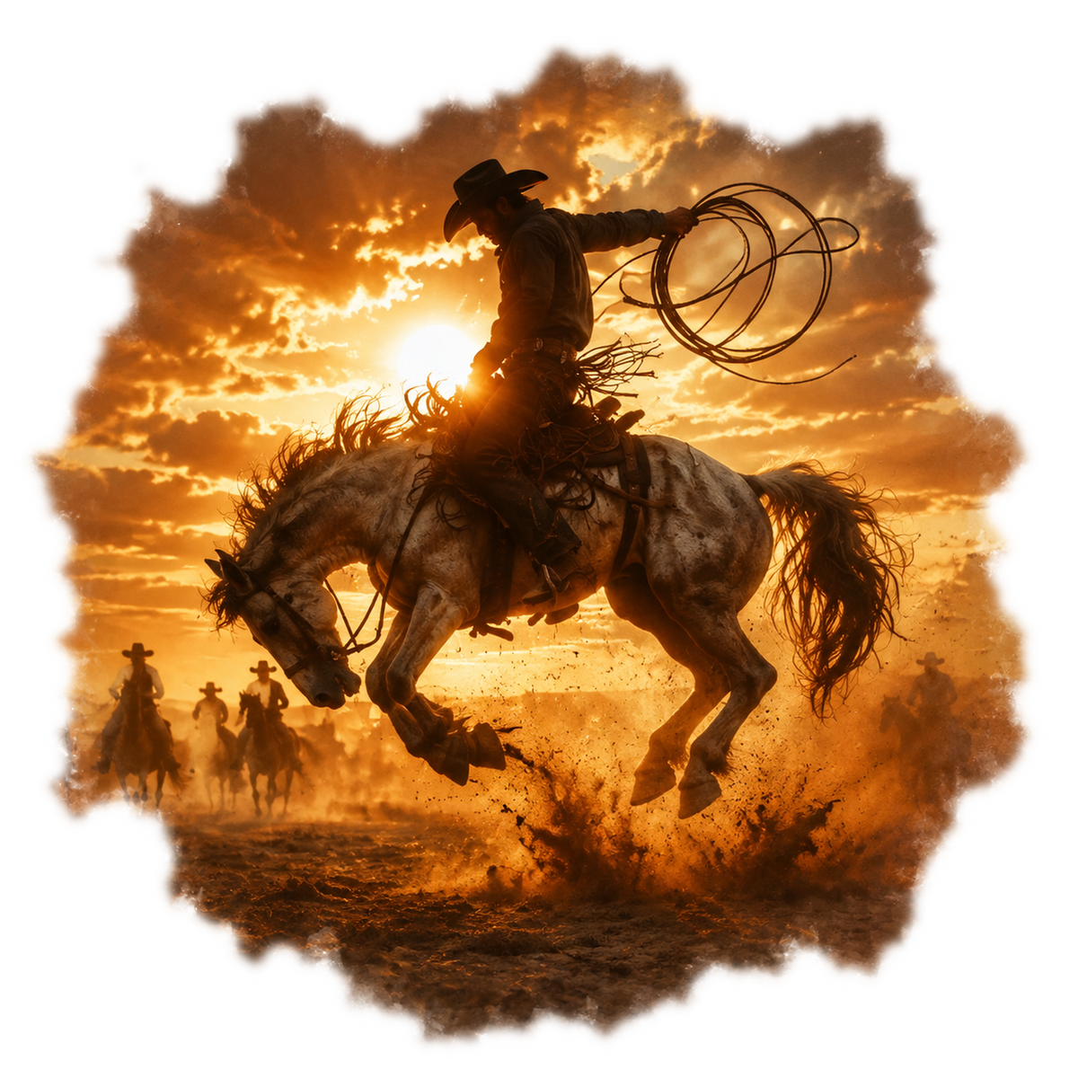 Motiv: Rodeo mit dem Lasso – Poster – KI-gestaltetes Pferdemotiv
