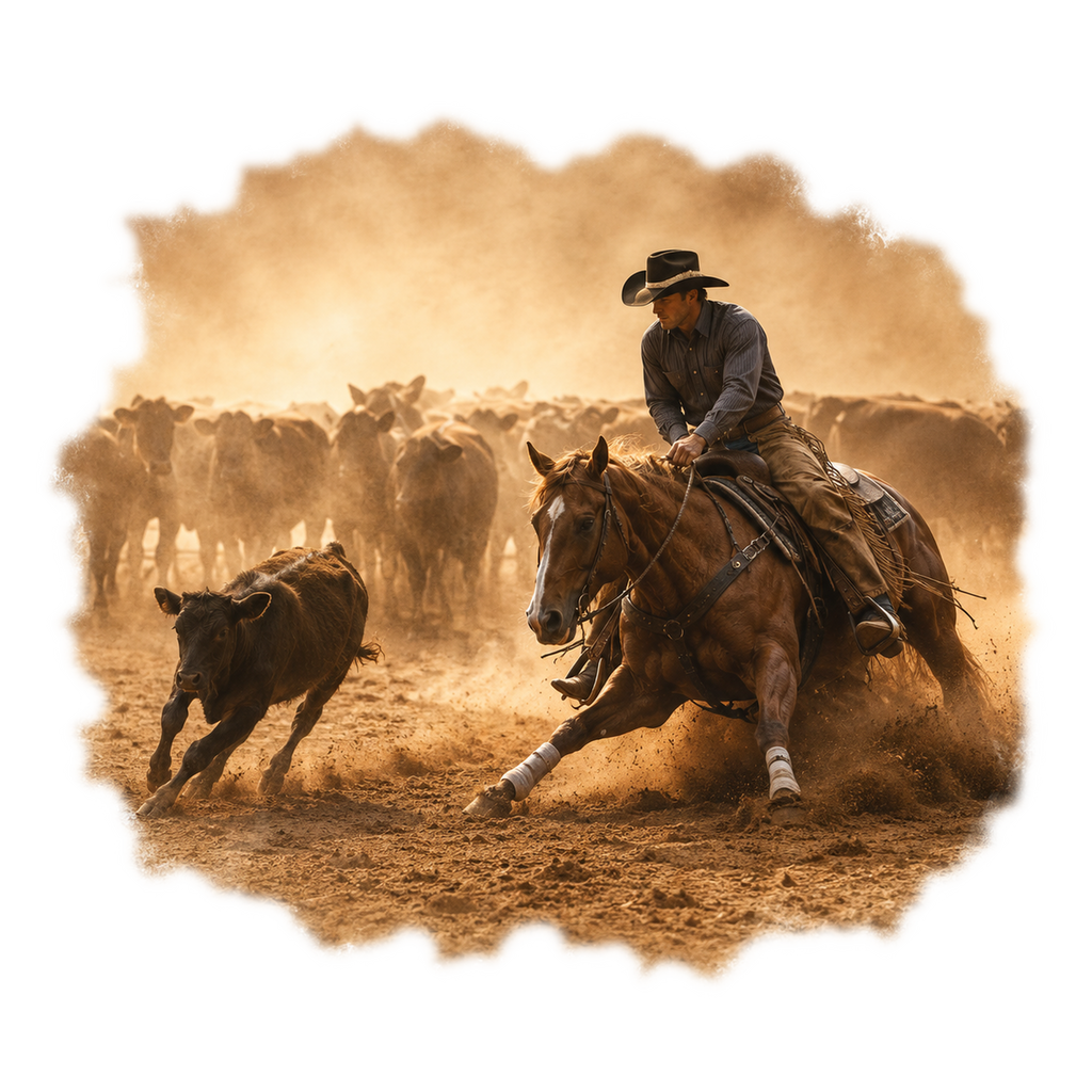 Motiv: Cutting in der Arena – Poster – KI-gestaltetes Pferdemotiv