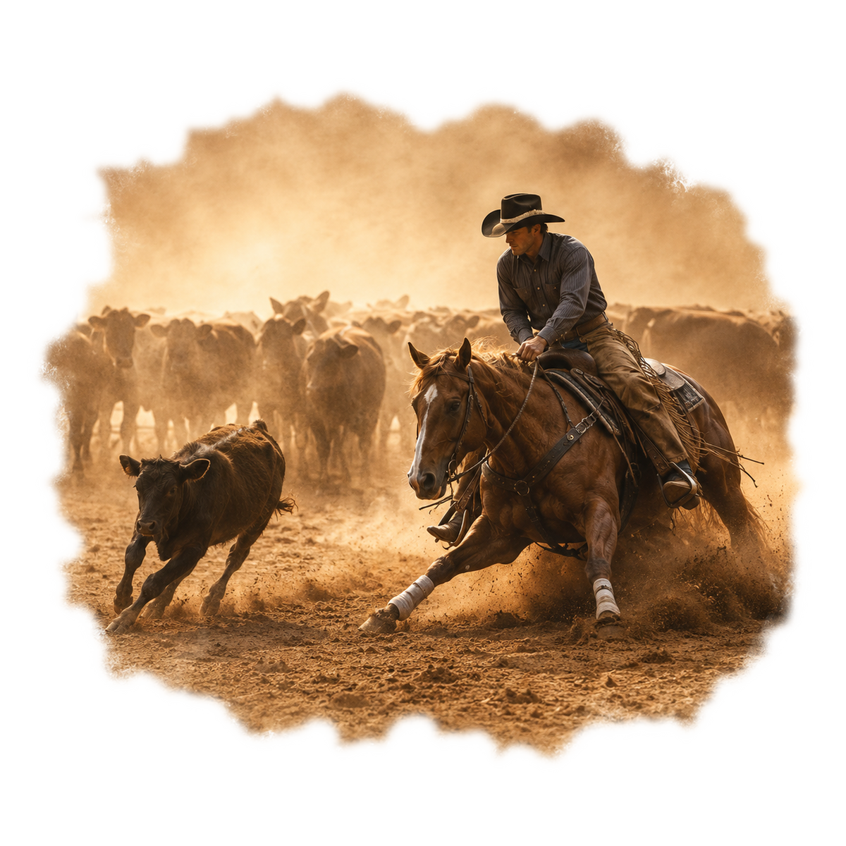 Motiv: Cutting in der Arena – Poster – KI-gestaltetes Pferdemotiv